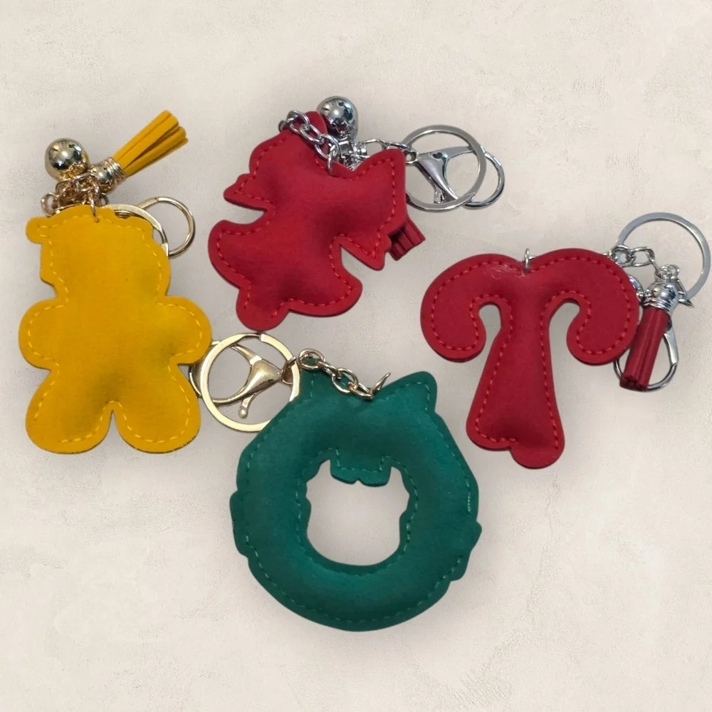 Festive Holiday Set Of 4 Bag Charm Keychain Set